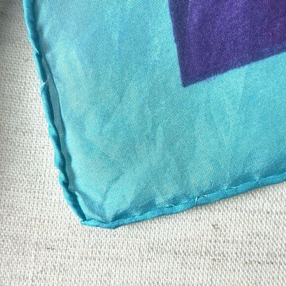 Alexander Julian Silk Scarf Scrolling Ribbons Plum Turquoise Hand Rolled - Picture 7 of 9